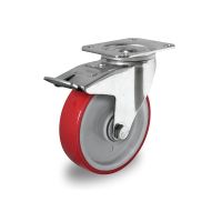 Lenkrolle mit Bremse für Rollbehälter, Kugellager, PA und PU-Kunststoff, 125mm