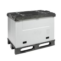 Palettenbox aus Kunststoff, faltbar, 3 Kufen, mit Schwenkklappe, 1220x820x928mm