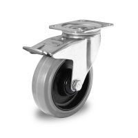 Lenkrolle mit Bremse für Rollbehälter, Kugellager, PA/Gummi, 125mm Durchmesser