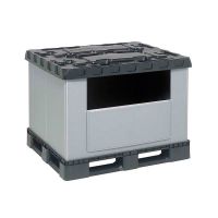 Palettenbox aus Kunststoff, faltbar, 3 Kufen, mit Schwenkklappe, 1220x820x928mm